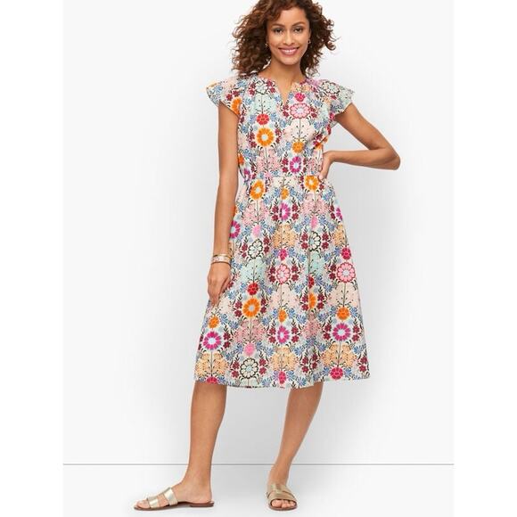 Talbots Women’s Smocked Dress Floral Tile Size 12 - Picture 1 of 6
